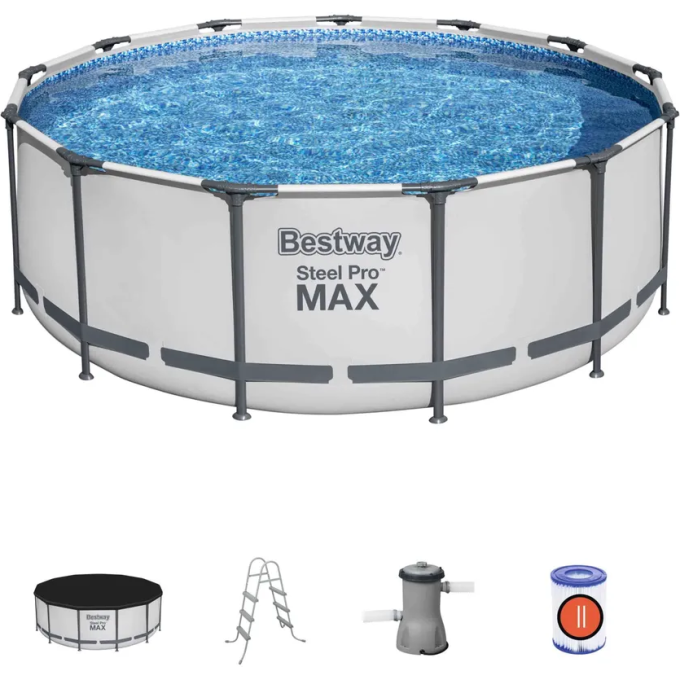 Каркасный бассейн BESTWAY STEEL PRO MAX 5618W 396х122см, 12690л, фильтр-насос 3028л/ч, лестница, тент 5618W BW